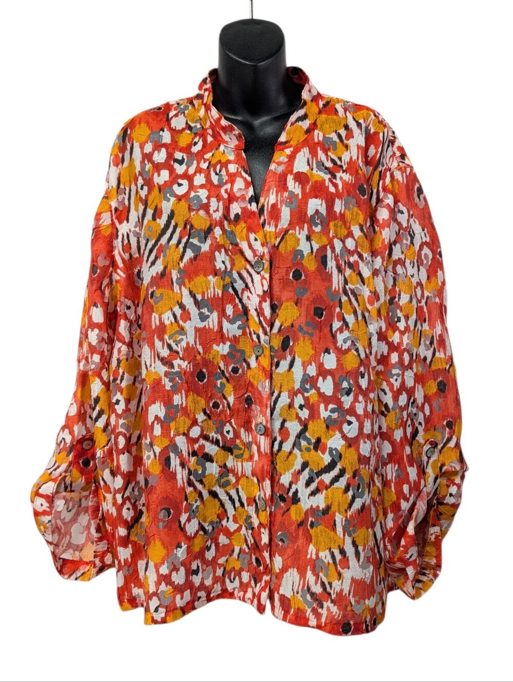Ruby Rd. Favorites Womens Abstract Collared Button-Up Roll Tab Blouse Plus 22W